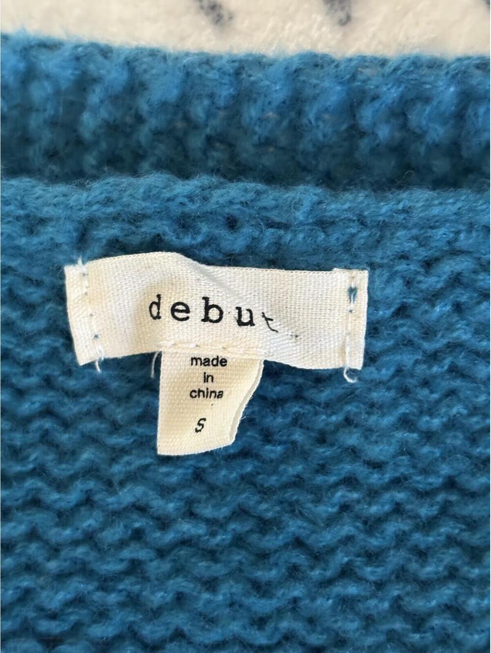 Debut Blue Knit Flower Appliqué Button Front Cardigan Size S - Picture 2 of 2